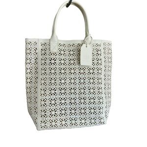 Tory Burch white laser cut geometric large tote bag